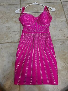 Windsor Hot Pink Studded Bodycon Mini Dress